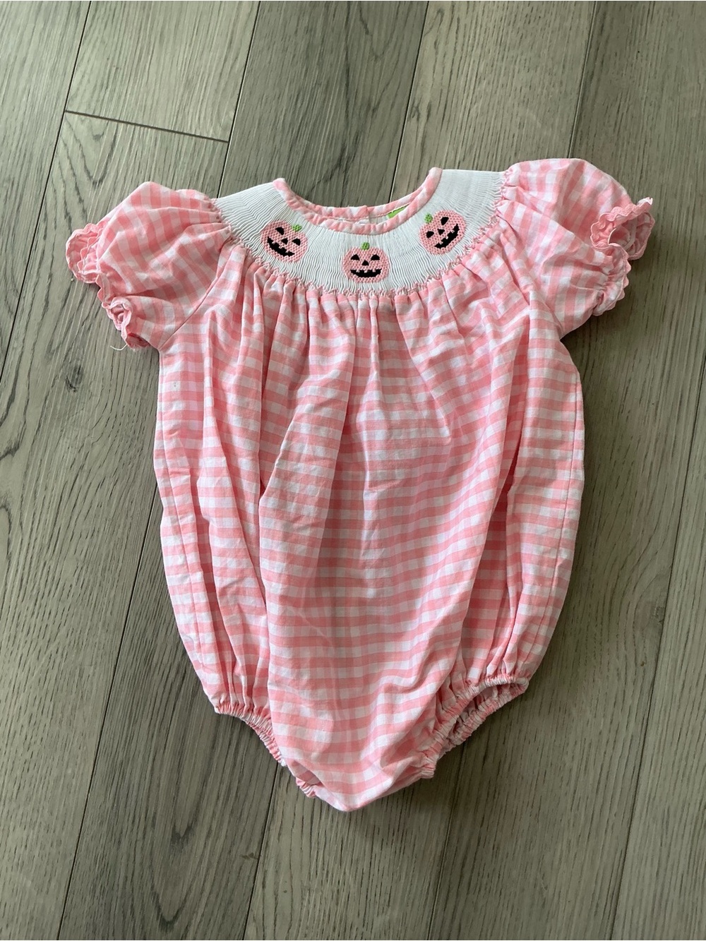 Pink Gingham Baby Smocked Pumpkin Romper